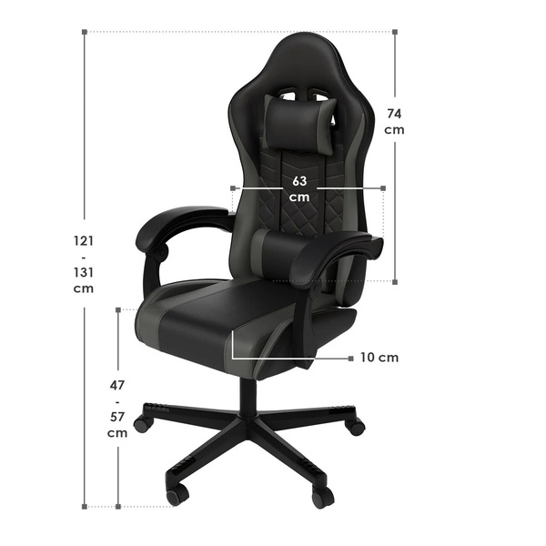 FOTEL GAMINGOWY BIUROWY KUBEŁKOWY GRACZA OBROTOWY HYPERSEAT CZARNY SZARY