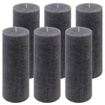 ŚWIECE STOŁOWE ANTRACYTOWE RUSTYKALNE 6 SZT 7,5x20 CM ŚWIECZKI KOLUMNOWE