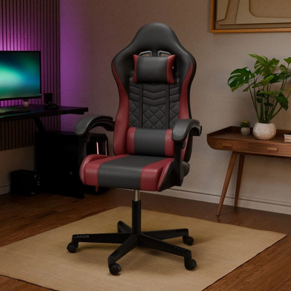 FOTEL GAMINGOWY BIUROWY KUBEŁKOWY GRACZA OBROTOWY HYPERSEAT CZARNY BORDOWY