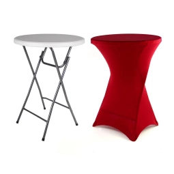 STÓŁ KOKTAJLOWY TARGOWY BANKIETOWY BISTRO SKŁADANY CZERWONY Ø80CM POKROWIEC
