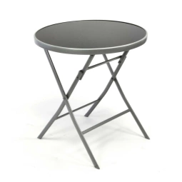 OKRĄGŁY STÓŁ OGRODOWY SKŁADANY SZKLANY 70 CM TARASOWY NA BALKON SREBRNY