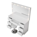 TOALETKA KOSMETYCZNA LILIA Z LED LUSTREM 7 SZUFLADAMI BIAŁA + HOKER TONIA 