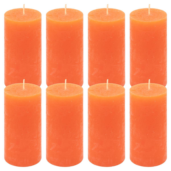 ŚWIECE STOŁOWE POMARAŃCZOWE RUSTYKALNE 8 SZT 5x10 CM ŚWIECZKI KOLUMNOWE