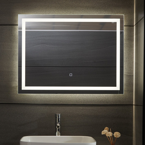  LUSTRO 80x60 CM ŁAZIENKOWE WISZĄCE ŚCIENNE Z OŚWIELTENIEM LED + ANTI-FOG