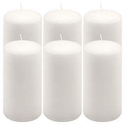 ŚWIECE STOŁOWE BIAŁE 6 SZT 15,5x7,5CM ŚWIECZKI WALCOWE TRADYCYJNE KOLUMNOWE