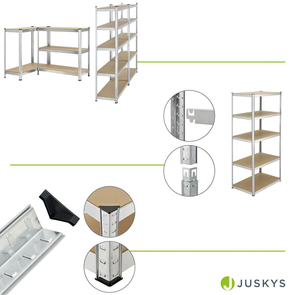 6x REGAŁ MAGAZYNOWY 180x90x40CM 5250KG SREBRNY METALOWY PÓŁKI GARAŻ PIWNICA