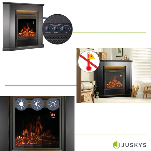 KOMINEK ELEKTRYCZNY 2000W 2 TRYBY CZARNY NAROŻNY Z EFEKTEM PŁOMIENIA+ LED