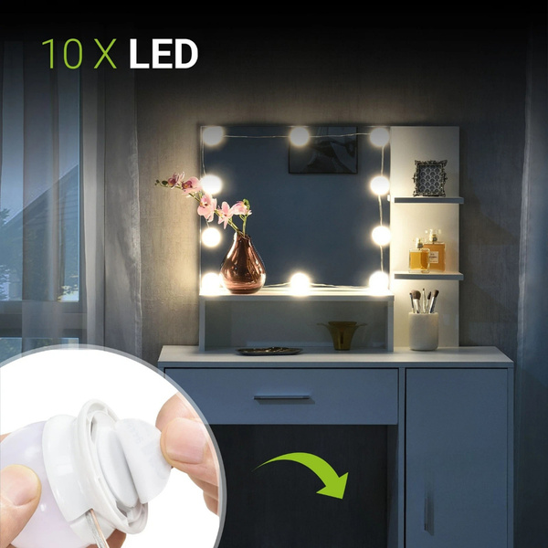 TOALETKA KOSMETYCZNA Z LUSTREM LED DO MAKIJAŻU WIZAŻU BIAŁA ZOEY 90x38x137