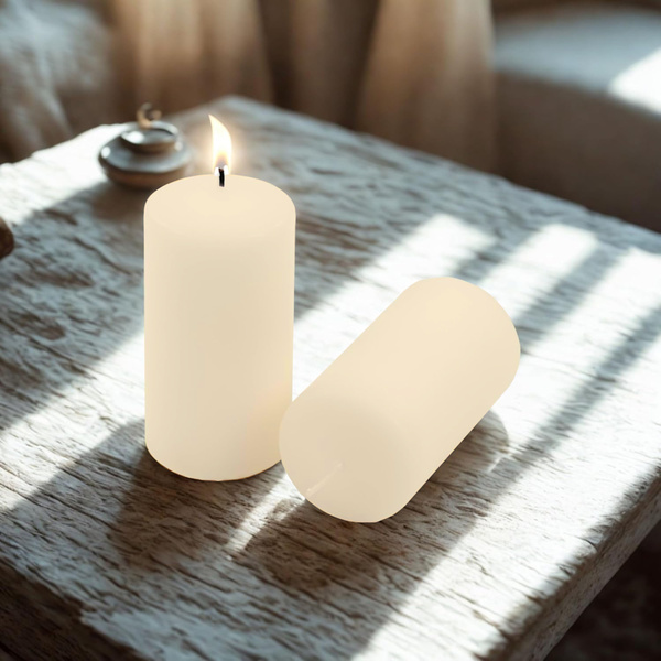 ŚWIECE STOŁOWE KREMOWE 6 SZT 11,5x6CM ŚWIECZKI WALCOWE TRADYCYJNE KOLUMNOWE