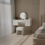 TOALETKA KOSMETYCZNA Z LUSTREM LED DO MAKIJAŻU WIZAŻU BIAŁA + ZŁOTO