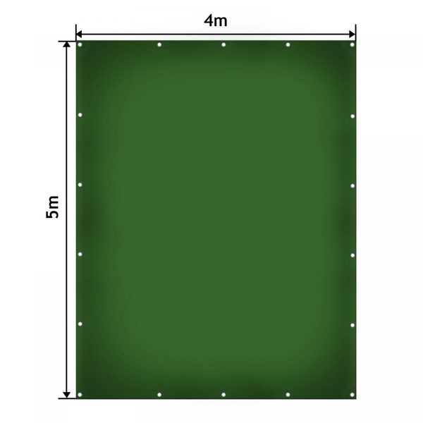 ZIELONA PLANDEKA 4x5 M 650G/M2 PRZEMYSŁOWA OCHRONNA Z OCZKAMI OKRYCIOWA