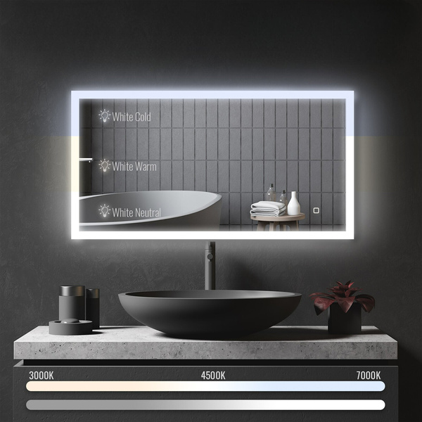  LUSTRO 120x60 CM ŁAZIENKOWE WISZĄCE ŚCIENNE Z OŚWIELTENIEM LED + ANTI-FOG