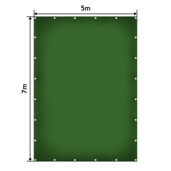 ZIELONA PLANDEKA 5x7 M 650G/M2 PRZEMYSŁOWA OCHRONNA Z OCZKAMI OKRYCIOWA
