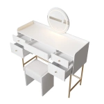 TOALETKA KOSMETYCZNA Z LUSTREM LED DO MAKIJAŻU WIZAŻU BIAŁA + ZŁOTO + PUFA