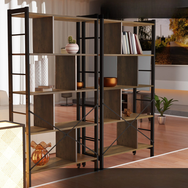 REGAŁ Z 4 PÓŁKAMI PRZEGRODAMI MODUŁOWY W STYLU LOFT INDUSTRALNYM VINTAGE
