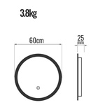  LUSTRO OKRĄGŁE 60 CM ŁAZIENKOWE BEZRAMKOWE Z OŚWIELTENIEM LED I ANTI-FOG