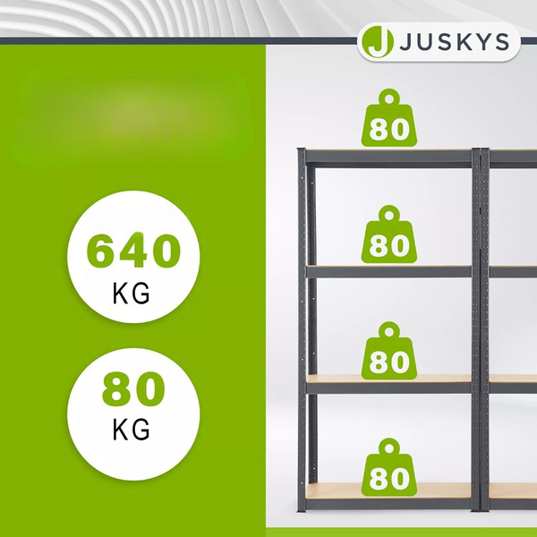 2x REGAŁ METALOWY MAGAZYNOWY 160x80x40CM 640KG PIWNICA WARSZTAT GARAŻ SZARY