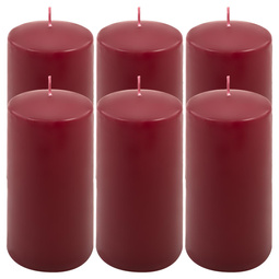 ŚWIECE STOŁOWE BORDOWE 6 SZT 15,5x7,5 CM ŚWIECZKI TRADYCYJNE KOLUMNOWE