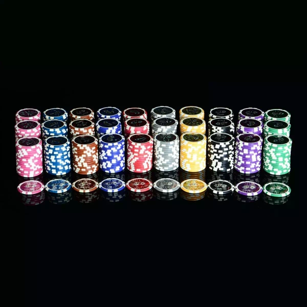 50x ŻETONY LASEROWE 12G WARTOŚĆ 10 DO POKERA RDZEŃ METAL CHIPS OCEAN BLUE