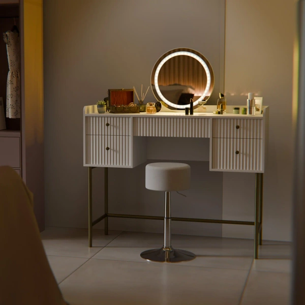 HOKER PUFA TABORET TONIA DO TOALETKI KOSMETYCZNEJ PODUSZKA Z EKOSKÓRY BIAŁY