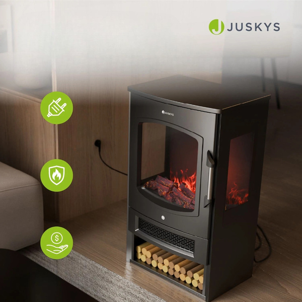 KOMINEK ELEKTRYCZNY 1800W CZARNY ELEKTROKOMINEK Z EFEKTEM PŁOMIENIA + PILOT