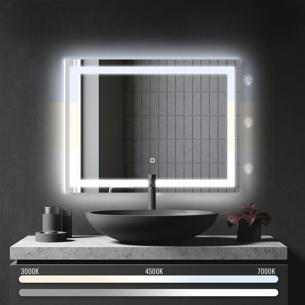  LUSTRO 90x60 CM ŁAZIENKOWE WISZĄCE ŚCIENNE Z OŚWIELTENIEM LED + ANTI-FOG