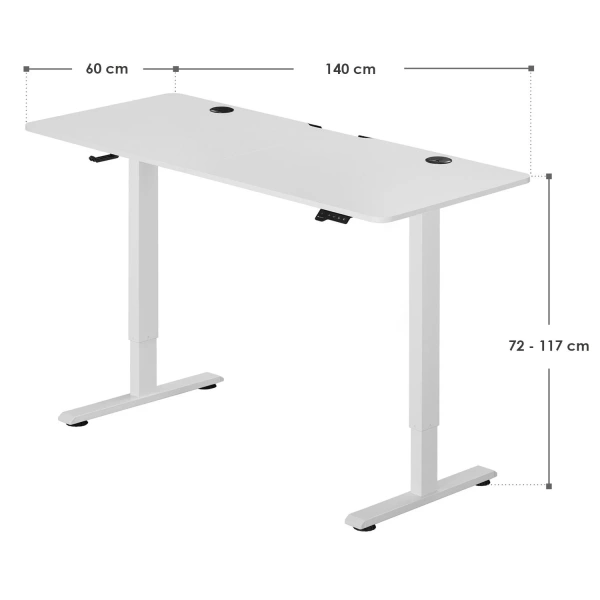 BIURKO ELEKTRYCZNE 140x60 REGULOWANE BIAŁE Z REGULACJĄ WYSOKOŚCI I PAMIĘCIĄ