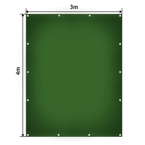 ZIELONA PLANDEKA 4x3 M 650G/M2 PRZEMYSŁOWA OCHRONNA Z OCZKAMI OKRYCIOWA