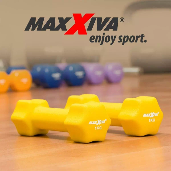 ZESTAW HANTLE NEOPRENOWE 2x 1,0 KG MAXXIVA ŻÓŁTE CIĘŻARKI FITNESS HANTELKI