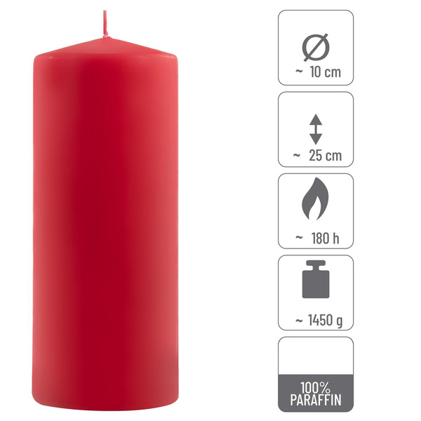 ŚWIECE STOŁOWE CZERWONE 4 SZT 25x10 CM ŚWIECZKI WALCOWE TRADYCYJNE KOLUMNOWE