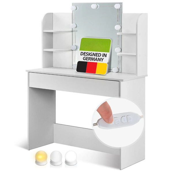 TOALETKA KOSMETYCZNA BELLA Z LUSTREM I LED USB SZAFKĄ SZUFLADĄ DO MAKIJAŻU