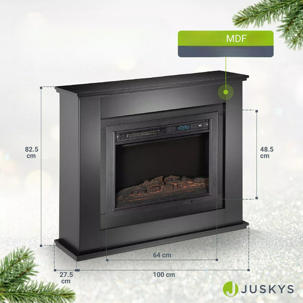 KOMINEK ELEKTRYCZNY 2000W CZARNY Z EFEKTEM PŁOMIENIA 2 TRYBY GRZANIA + LED