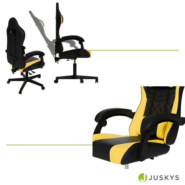 FOTEL GAMINGOWY BIUROWY KUBEŁKOWY GRACZA OBROTOWY HYPERSEAT CZARNY ŻÓŁTY