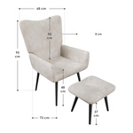 FOTEL USZAK Z PODNÓŻKIEM WYPOCZYNKOWY SKANDYNAWSKI STYL BEŻOWY SZTRUKS