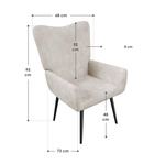 FOTEL USZAK RELAKSACYJNY WYPOCZYNKOWY SKANDYNAWSKI STYL BEŻOWY SZTRUKS