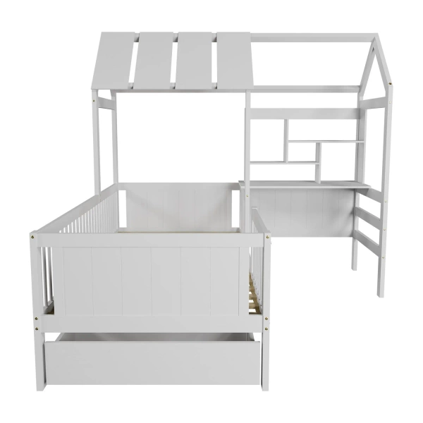 ŁÓŻKO DZIECIECE DOMEK YARI 90x200 CM Z SZUFLADĄ BIURKIEM DLA DZIECKA BIAŁE