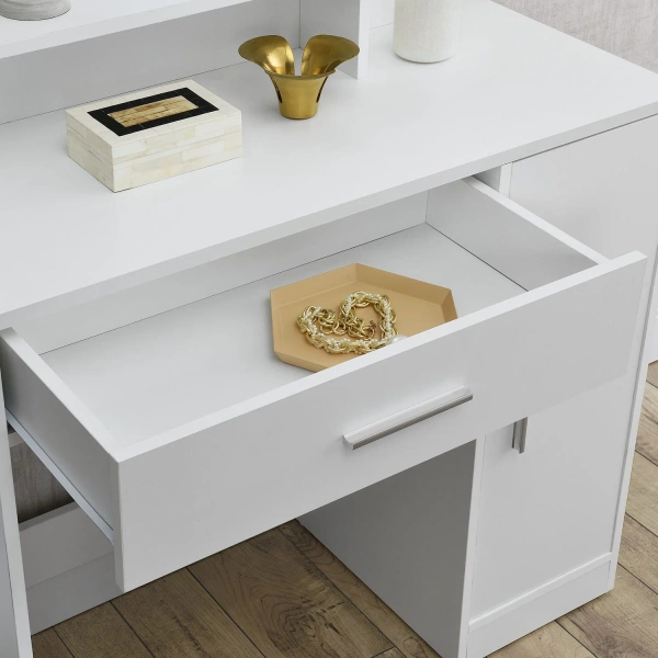 TOALETKA KOSMETYCZNA Z LUSTREM LED DO MAKIJAŻU WIZAŻU BIAŁA ZOEY 90x38x137