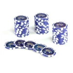 50x ŻETONY LASEROWE 12G WARTOŚĆ 10 DO POKERA RDZEŃ METAL CHIPS OCEAN BLUE