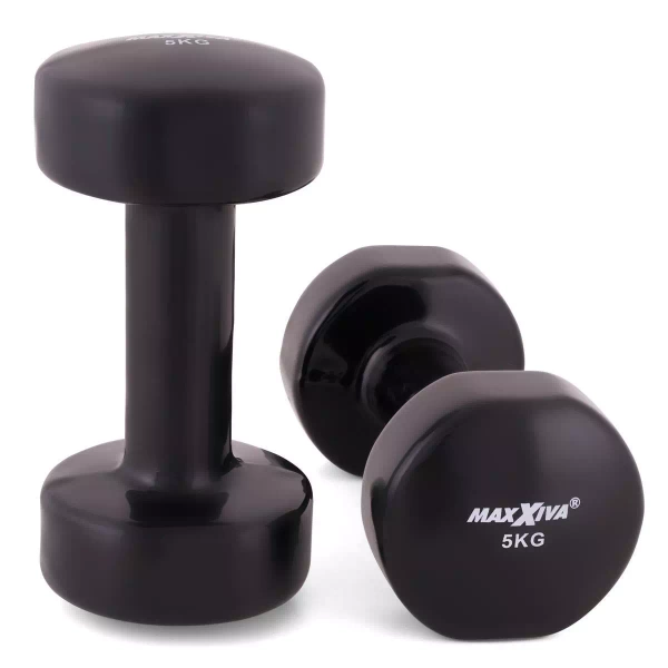 ZESTAW HANTLE WINYLOWE 2x 5,0 KG MAXXIVA CZARNE CIĘŻARKI FITNESS HANTELKI