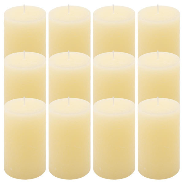 ŚWIECE STOŁOWE KREMOWE RUSTYKALNE 12 SZT 6,8x11,5 CM ŚWIECZKI KOLUMNOWE