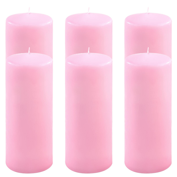 ŚWIECE STOŁOWE RÓŻOWE 6 SZT 25x10 CM ŚWIECZKI WALCOWE TRADYCYJNE KOLUMNOWE