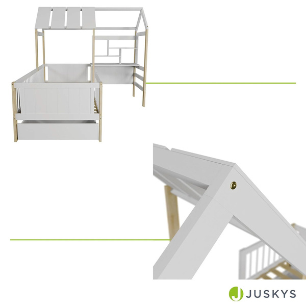 ŁÓŻKO DZIECIECE DOMEK YARI 90x200 CM Z BIURKIEM DLA DZIECKA BIAŁE NATURALNE