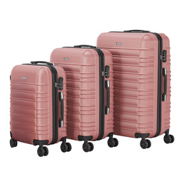 ZESTAW 3 WALIZEK Z TWARDĄ SKORUPĄ NA KÓŁKACH WALIZKA PODRÓŻNA RÓŻOWY
