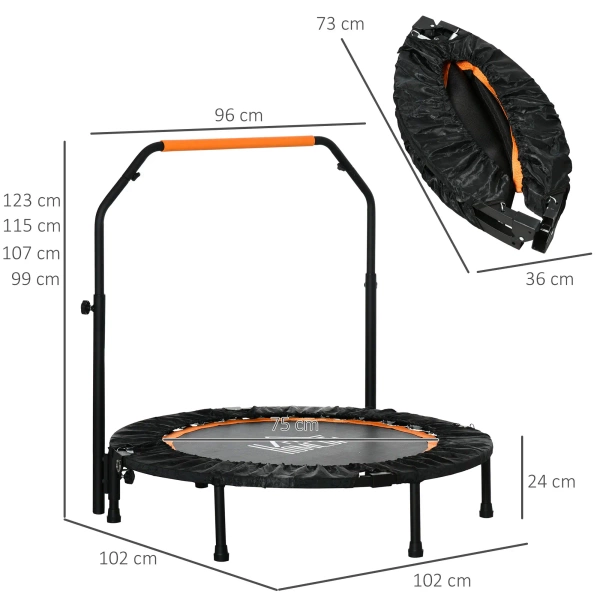 TRAMPOLINA 102 CM FITNESS SKŁADANA Z REGULOWANYM UCHWYTEM CZARNA