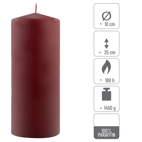 ŚWIECE STOŁOWE BORDOWE 2 SZT 25x10CM ŚWIECZKI WALCOWE TRADYCYJNE KOLUMNOWE