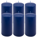 ŚWIECE STOŁOWE GRANATOWE 6 SZT 15,5x7,5 CM ŚWIECZKI TRADYCYJNE KOLUMNOWE