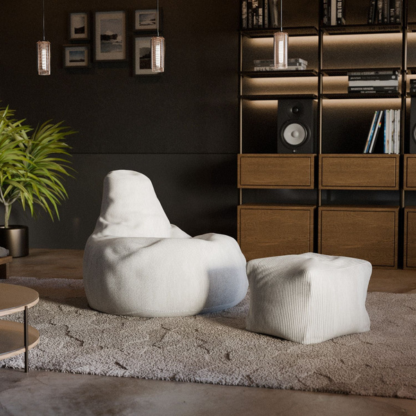 FOTEL RELAKSACYJNY TELEWIZYJNY WYPOCZYNKOWY GAMINGOWY Z PUFĄ BEŻOWY XL