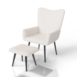 FOTEL USZAK Z PODNÓŻKIEM RELAKSACYJNY WYPOCZYNKOWY SKANDYNAWSKI STYL BEŻOWY