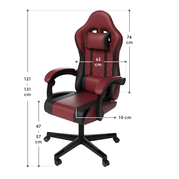 FOTEL GAMINGOWY BIUROWY KUBEŁKOWY GRACZA OBROTOWY HYPERSEAT BORDOWY CZARNY