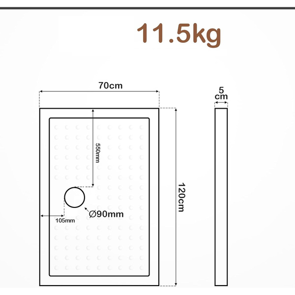 BRODZIK PRYSZNICOWY PROSTOKĄTNY POSADZKOWY 120x70 AKRYLOWY BIAŁY SLIM 5 CM